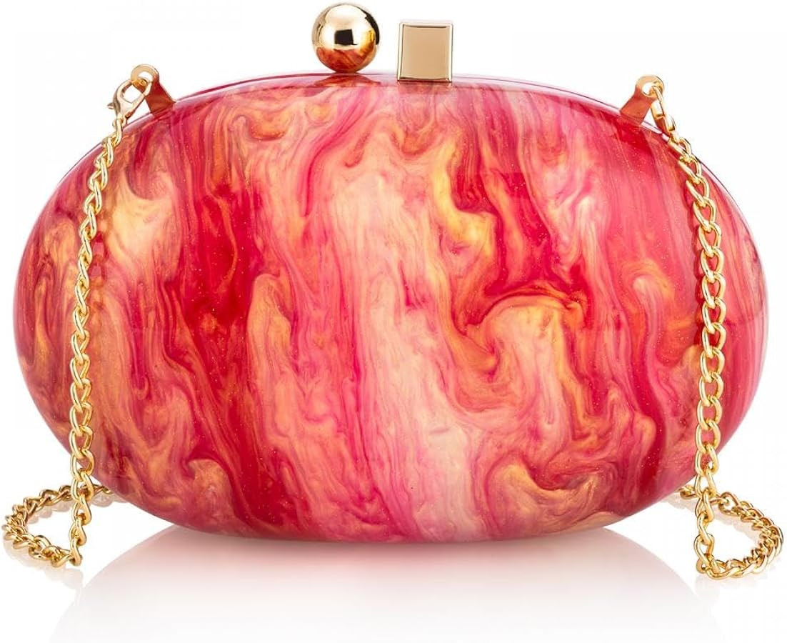 Gets Acrylic Clutch Purses for Women Oval Evening Bag Marbling Handbag Cross Body Bag with Chain ... | Amazon (US)