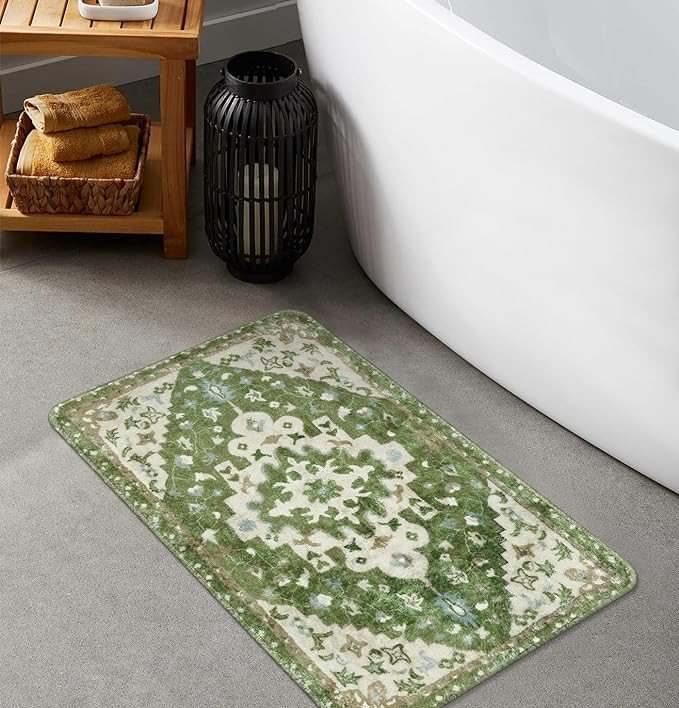 Uphome Vintage Tribal Bath Mat Sage Green Boho Non-Slip Bathroom Rug Oriental Soft Machine Washab... | Amazon (US)