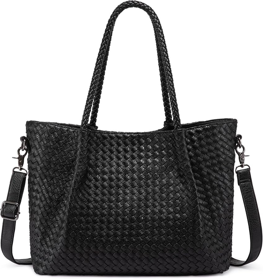 LOVEVOOK Woven Tote Bag for Women Vegan Leather Shoulder Handbag for Travel Work Crossbody Purse | Amazon (US)