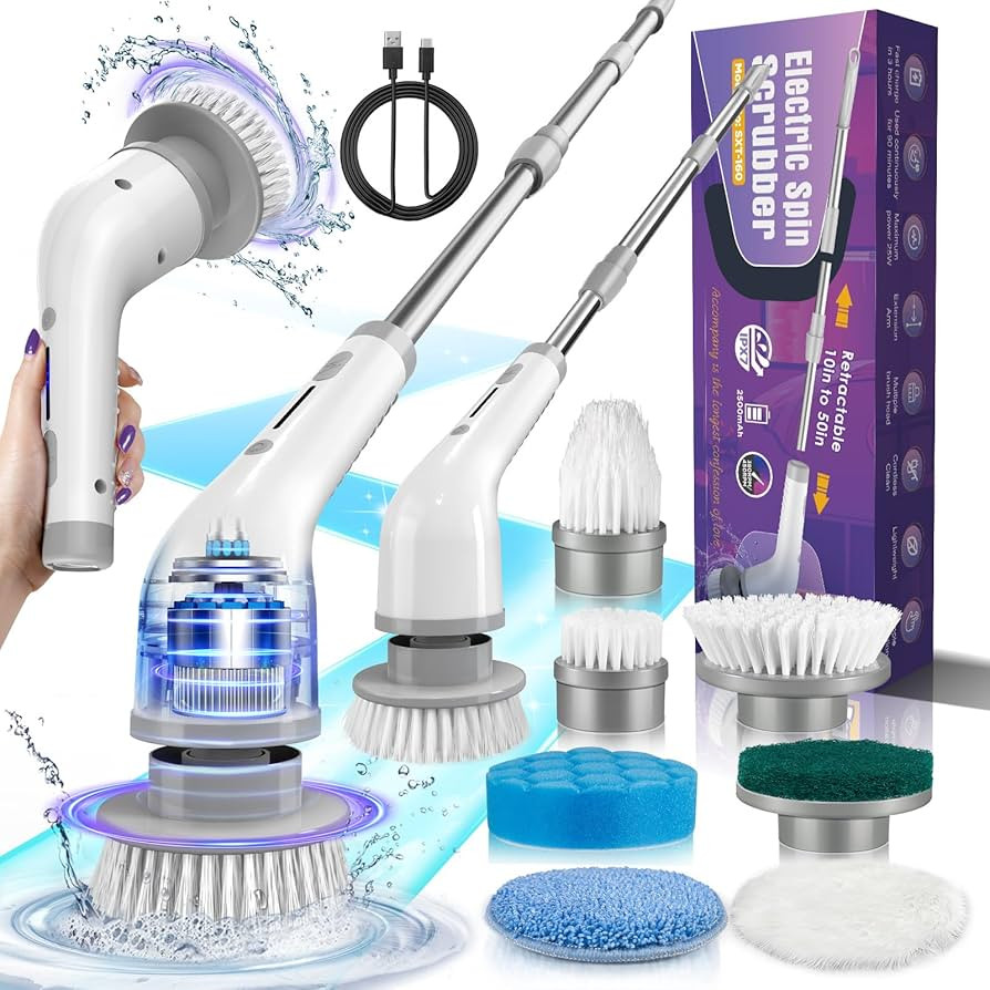 Electric Spin Scrubber, Cordless Shower Spin Scrubber with 7 Replacement Brush Heads & Adjustable... | Amazon (US)