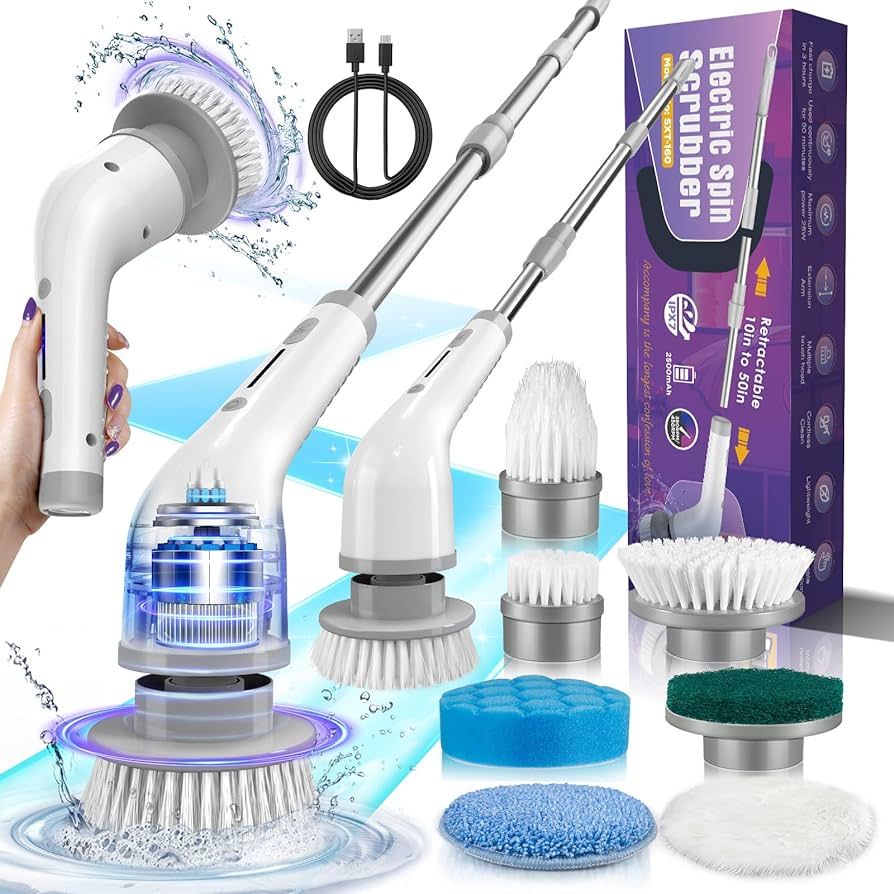 Electric Spin Scrubber, Cordless Shower Spin Scrubber with 7 Replacement Brush Heads & Adjustable... | Amazon (US)