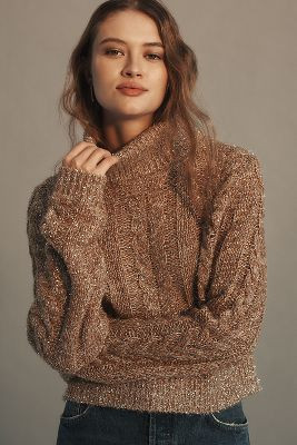 Pilcro Shine Cable-Knit Turtleneck Sweater | Anthropologie (US)