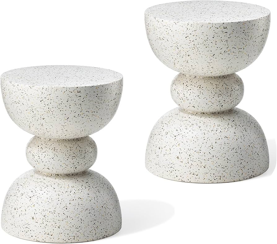 Glitzhome Outdoor Side Tables Set of 2, Heavy Duty Patio Sturdy Faux Terrazzo Decorative Garden S... | Amazon (US)