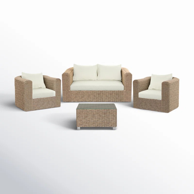 Fuson Wicker/Rattan 4 - Person Seating Group with Cushions | Wayfair North America