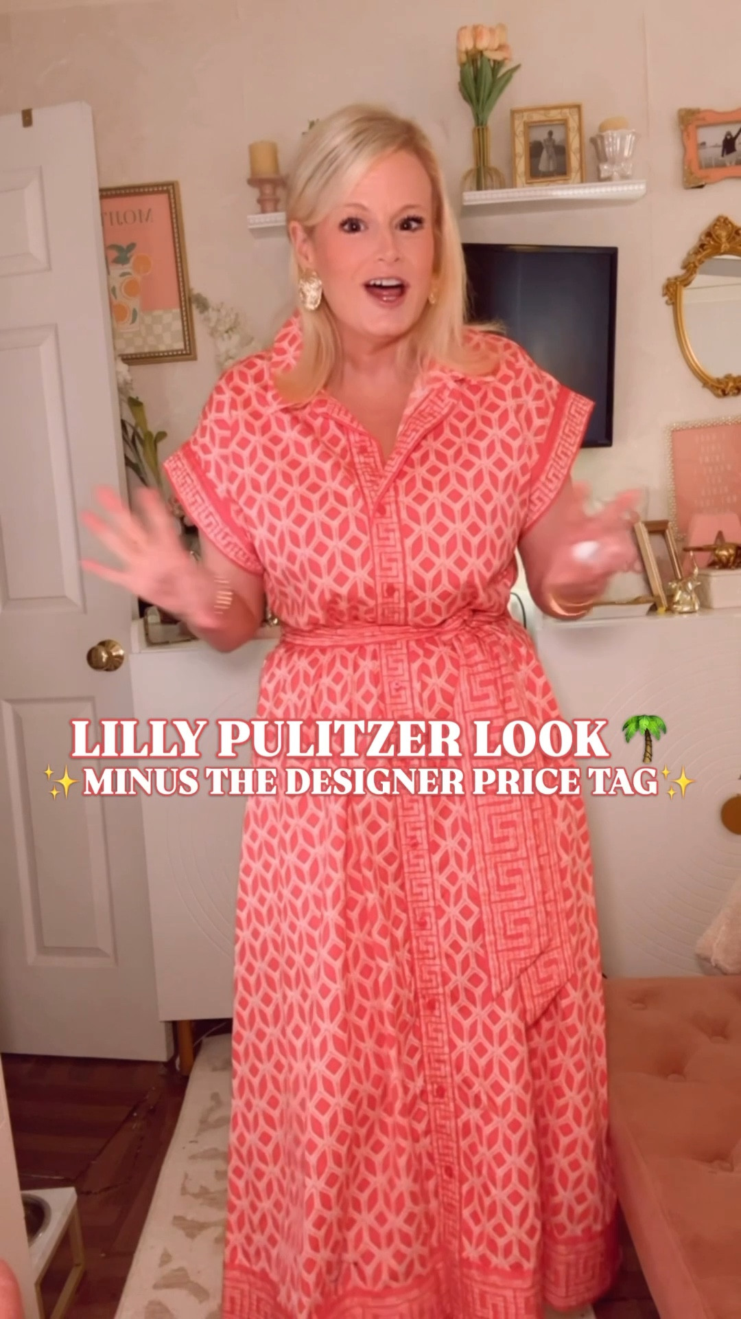 Lilly Pulitzer look for less, Lilly Pulitzer inspired dress, Lilly P dupe dress, pink Lilly Pulitzer style midi dress, Palm Beach wedding guest dress, preppy spring midi dress women

This is the Lilly Pulitzer energy without the $248 price tag.

I’m wearing a medium. Runs true to size.

If you love classic Lilly:
• vibrant saturated pink prints
• polished midi silhouettes
• belted waist definition
• Palm Beach color stories
• country club-ready tailoring

She has all of it.

✨ Tailored collar
✨ Flattering removable belt
✨ Event-ready midi length
✨ Lightweight 100% cotton
✨ Breathable and structured

This is the kind of dress that makes people assume you paid designer.

And she’s 50% off right now.

Which makes this a serious Lilly look for less moment.

If you’ve been searching:
Lilly Pulitzer dress dupe
Lilly Pulitzer wedding guest dress
preppy Easter dress
Palm Beach resort dress
spring event dress
country club brunch dress
pink midi dress women

This is the one.

Perfect for:
Easter
spring weddings
bridal showers
church
resort dinners
garden parties

It also comes in two other prints — and spring event dresses in bold prints never sit long once sale hits.

This is for the woman who loves Lilly catalogs… but also loves being financially smart.

Palm Beach-coded. Feminine. Polished. On sale.

lilly pulitzer alternative dress, lilly p dupe midi dress, preppy pink belted dress, cotton spring wedding guest dress, southern preppy event dress, resort wear midi dress women, affordable designer look for less

#LTKParties #PreppyStyle #LillyPulitzer #LTKFindsUnder50 #PalmBeachStyle #Resortwear #ResortStyle #LookForLess

#LTKSaleAlert #LTKTravel #LTKWedding