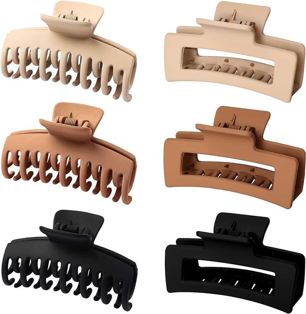 Vsiopy 6 Pack Medium Large Claw Clip for Thin Hair, 3.5 Inch Hair Jaw Clips for Thick Hair, Doubl... | Amazon (US)