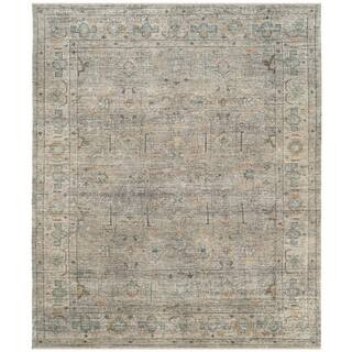 SAFAVIEH Izmir Linen/Dusty Teal 9 ft. x 12 ft. Border Oriental Area Rug IZM188A-9 - The Home Depo... | The Home Depot