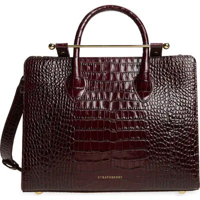 Strathberry Midi Croc Embossed Leather Tote in Burgundy at Nordstrom | Nordstrom