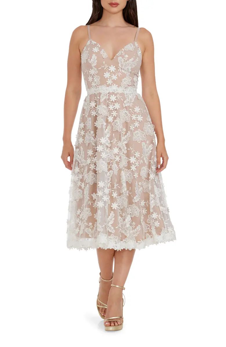 Tahani Floral Embroidered Fit & Flare Midi Dress | Nordstrom