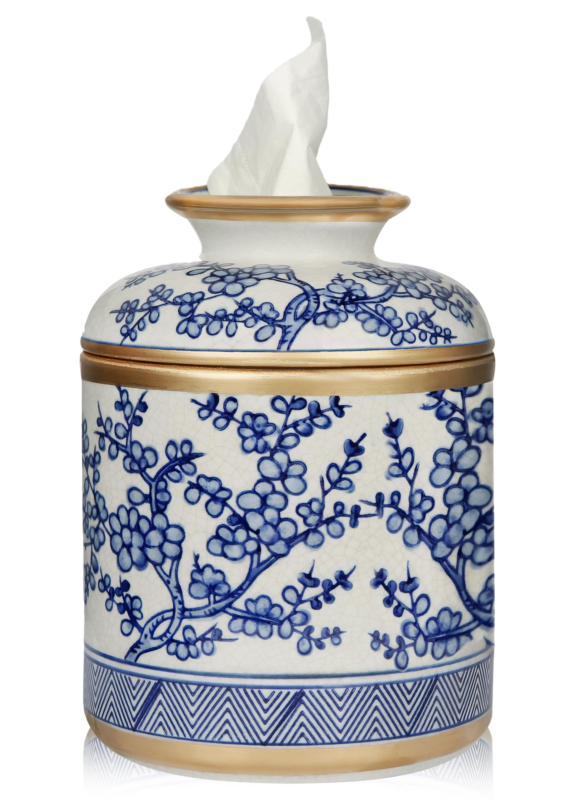 Tissue Vessel Round Ceramic with Lid - Handmade Blue and White Chinoiserie Ceramic Tissue Holder ... | Amazon (US)