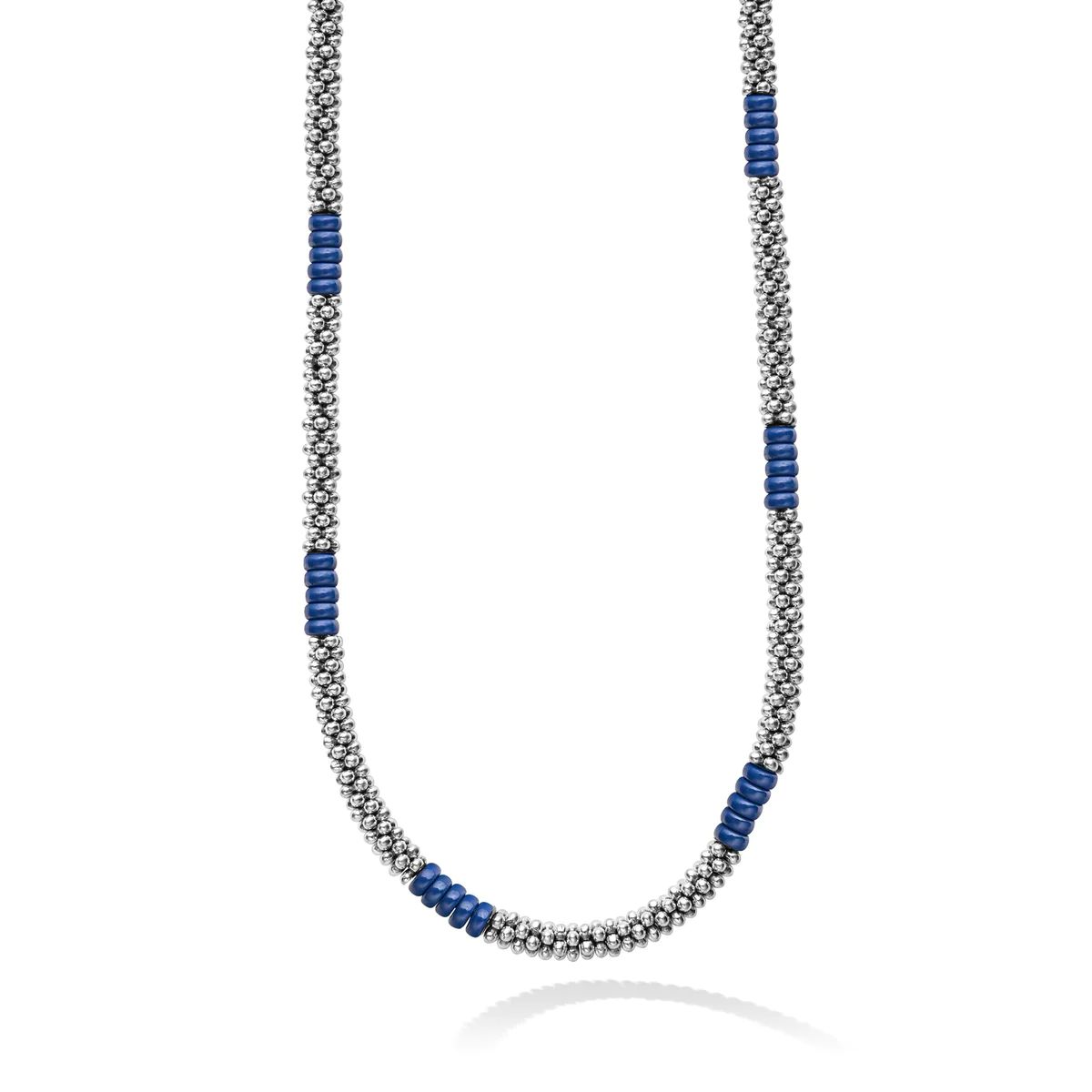 Blue Caviar Silver Station Ceramic Beaded Necklace 3mm | LAGOS