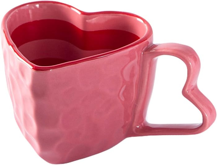 Ceramic Heart Shape Mug, Pink Porcelain Love Cup, 6.7OZ/200ml Cute Small Coffee Mug, Unique Gift ... | Amazon (US)