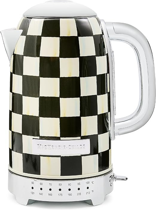 MACKENZIE-CHILDS Electric Kettle, Stainless-Steel Tea Kettle, Black-and-White Courtly Check | Amazon (US)