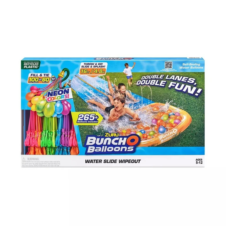 Bunch O Balloons Double Lane Waterslide Wipeout Slip & Slide, 265 Water Balloons - Walmart.com | Walmart (US)