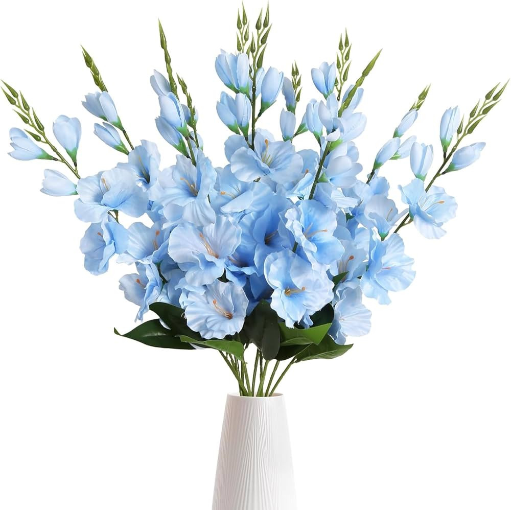 IPOPU 10PCS Gladiolus Artificial Flowers Baby Blue Artificial Flowers Gladiolus Flowers 30in Silk... | Amazon (US)