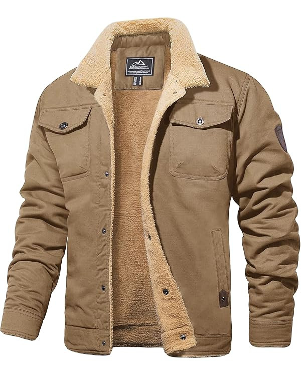 MAGCOMSEN Men's Winter Jacket Lined Sherpa Jacket Warm Trucker Coat Multi Pocket | Amazon (US)