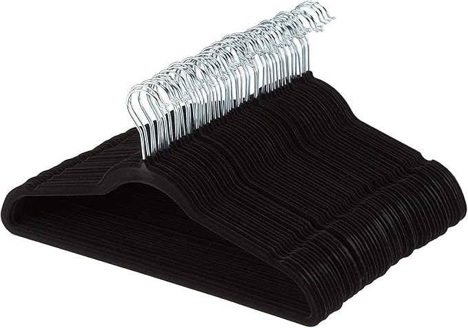 AmazonBasics Slim, Velvet, Non-Slip Clothes Suit Hangers, Black/Silver - Pack of 100 | Amazon (US)