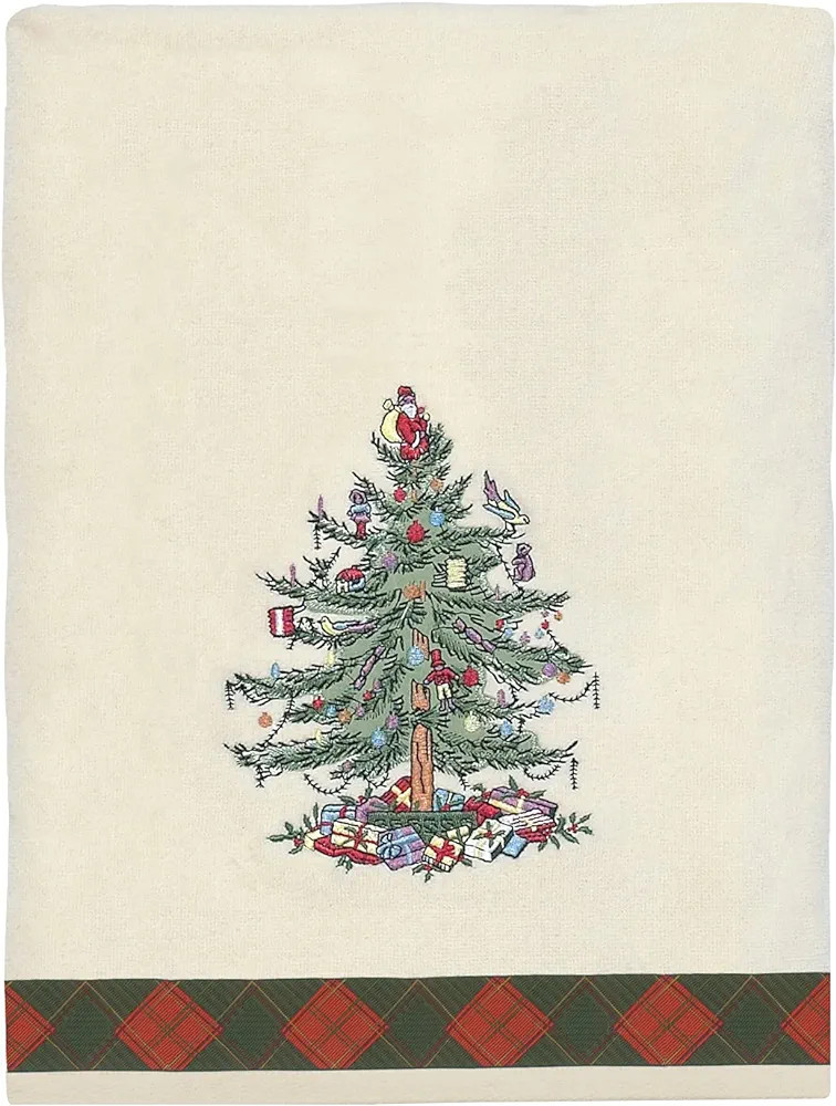 Spode Avanti Linens Bath Towel, Soft & Absorbent Cotton, Holiday Home Decor Christmas Tree Tartan... | Amazon (US)