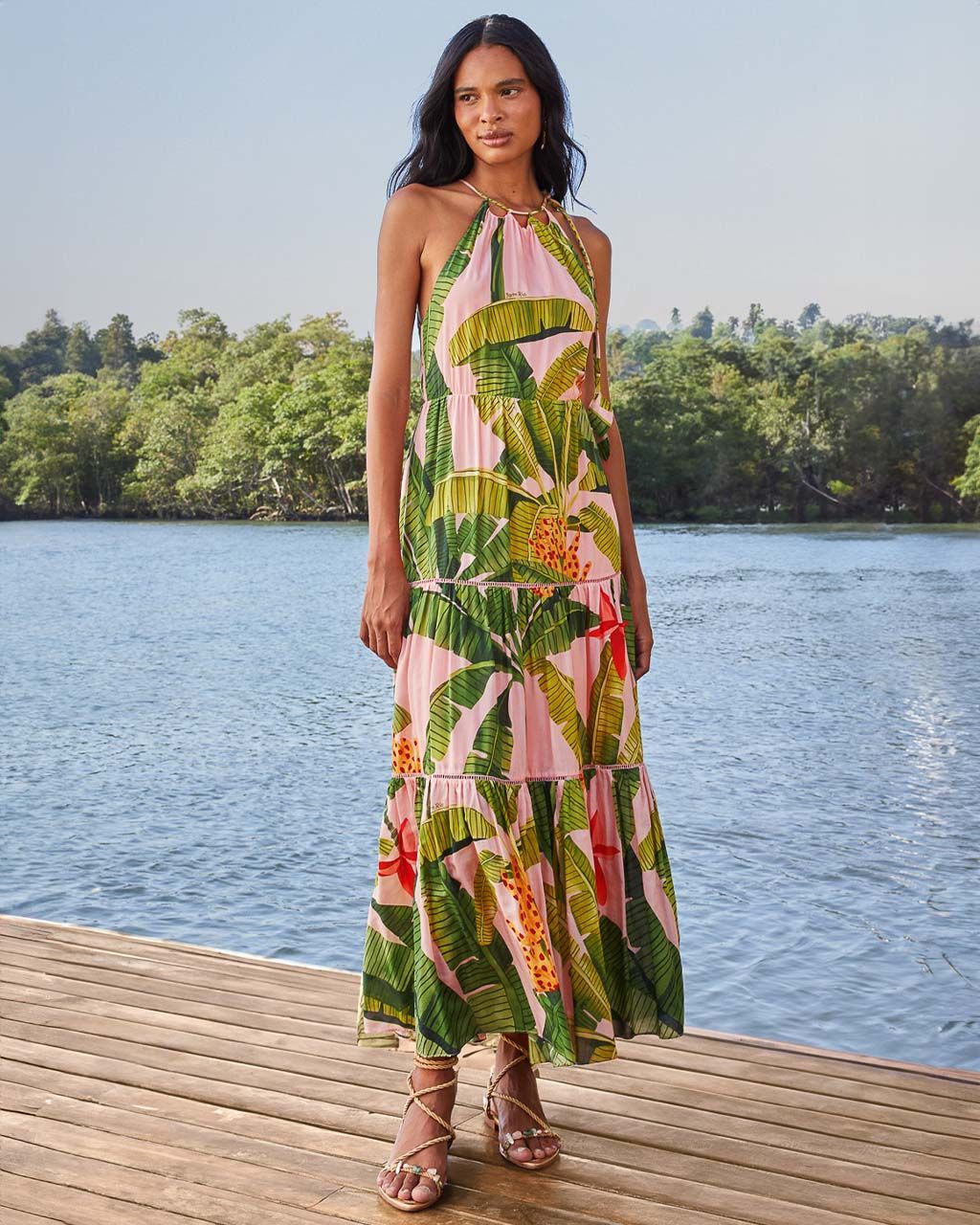 Pink Banana Leaves Sleeveless Maxi Dress | ban.do