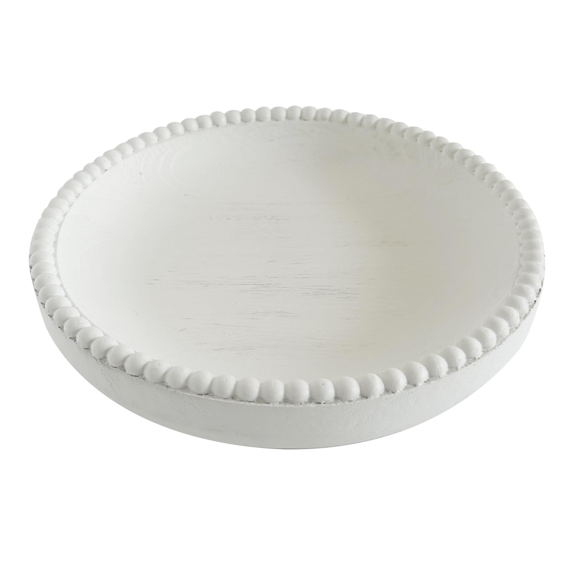 Beaded Wood Decorative Bowl, 10.63" Farmhouse Wooden Bowl White Wash Decorative Tray for Home Dec... | Amazon (US)