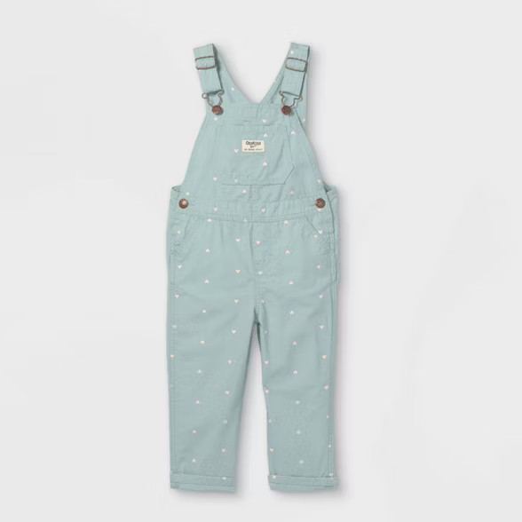 OshKosh B'gosh Toddler Girls' Heart Print Overalls - Sage Green | Target