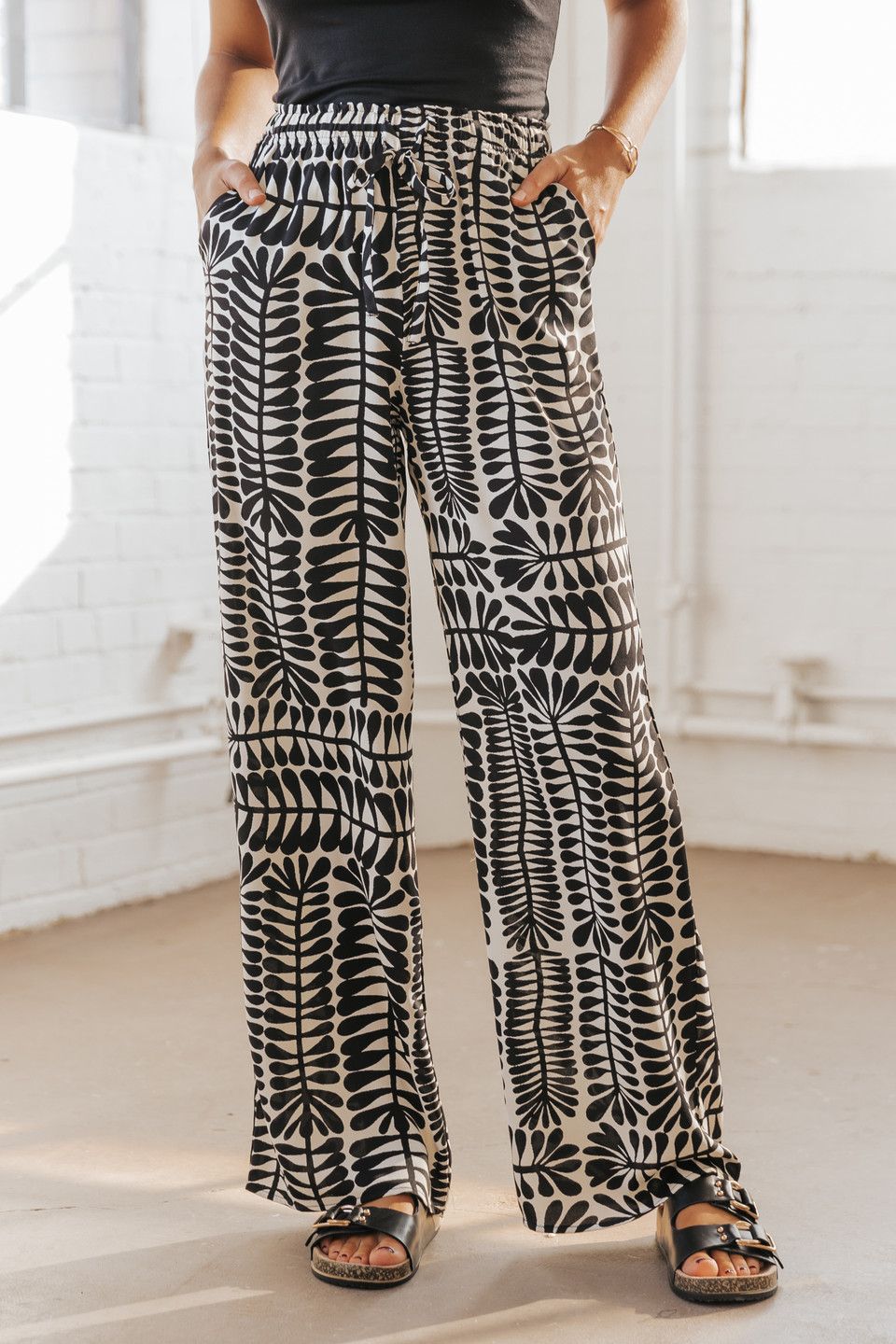 Black & Ivory Printed Elastic Waist Pants | Pre Order | Magnolia Boutique