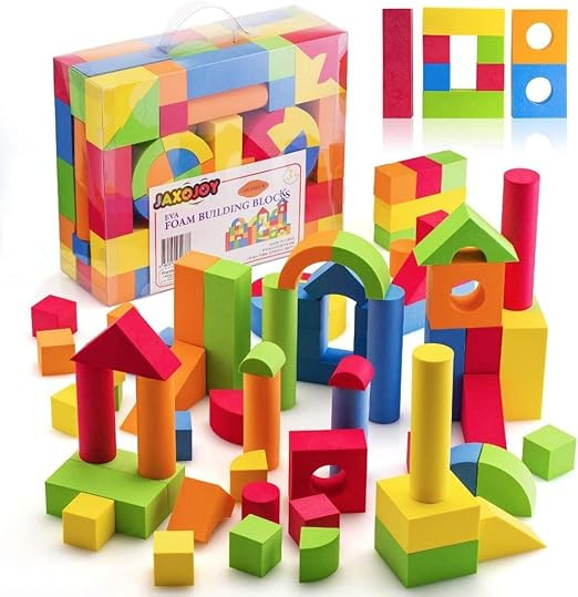 JaxoJoy Foam Building Blocks for Kids - 108 Piece EVA Foam Blocks for Toddlers - Large, Soft, Sta... | Amazon (US)