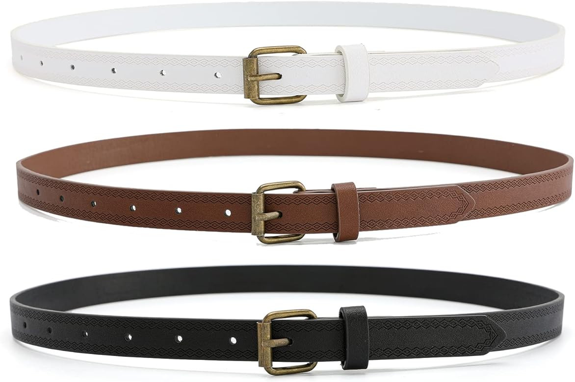 HOTWILL 3 Pack Belts for Women Jeans Dress Skinny Belts for Ladies Faux Leather Thin Waist Belt | Amazon (US)