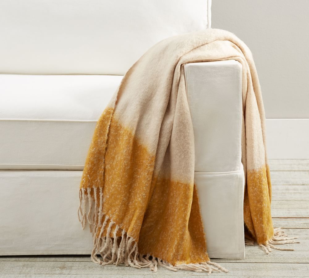 Brushed Block Mohair Throw, 50 x 60&amp;quot;, Yellow | Pottery Barn (US)