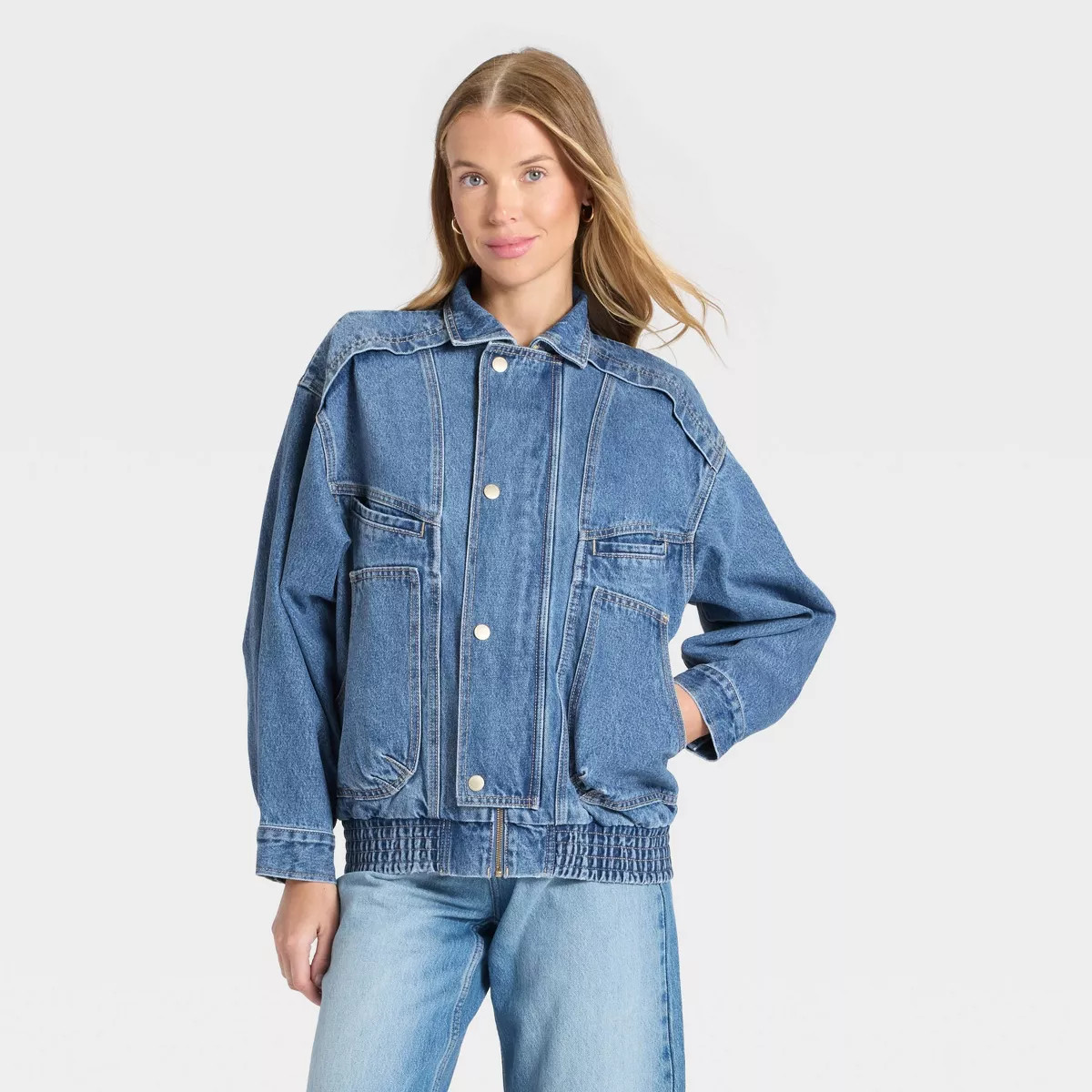 Women's Relaxed Denim Bomber Jacket - Universal Thread™ Medium Wash | Target