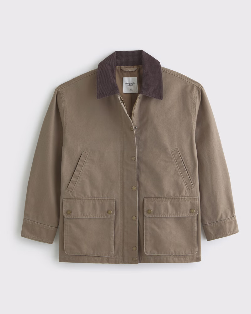 Abercrombie & Fitch Women's Mid-Length Waxed Barn Jacket in Brown - Size S | Abercrombie & Fitch (US)