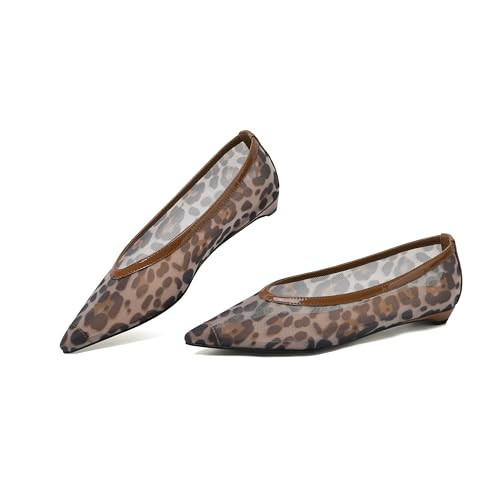 Reitoye Leopard Mesh Flats Womens Closed Pointed Toe Ballets Work Flats 9.5 | Amazon (US)