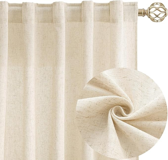 Naturoom Linen Beige Curtains 90 Inches Long for Bedroom Living Room 2 Panels Set Neutral Country... | Amazon (US)