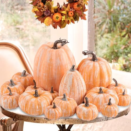 Ywlake 16 Pcs Artificial Pumpkins Fall Decorations, Fake Terracotta Pumpkin for Autumn Harvest Halloween Thanksgiving Faux Pumpkins Home Table Decor (Terracotta) | Amazon (US)