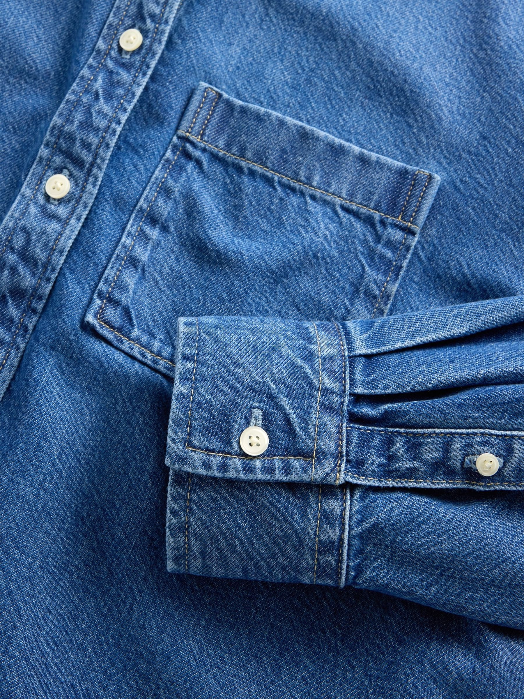 Medium Wash UltraSoft Denim Oversized Straight-Hem Crop Shirt | Gap | GAP UK