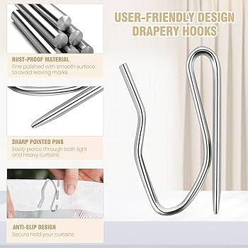 Junreox 58PCS Curtain Hooks for Drapes, Premium Rustproof Drapery Hooks Pins for Pinch Pleat Curt... | Amazon (US)
