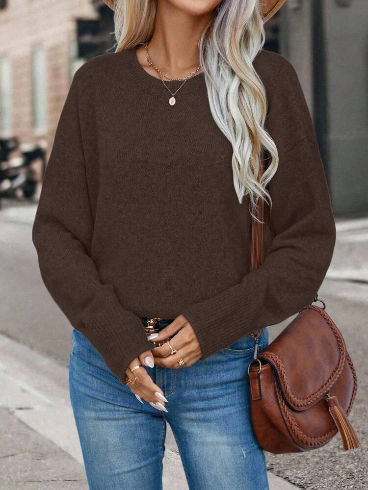 EMERY ROSE Casual Solid Color Loose Fit Longi Sleeve Women Pullover Sweater Casual | SHEIN USA | SHEIN