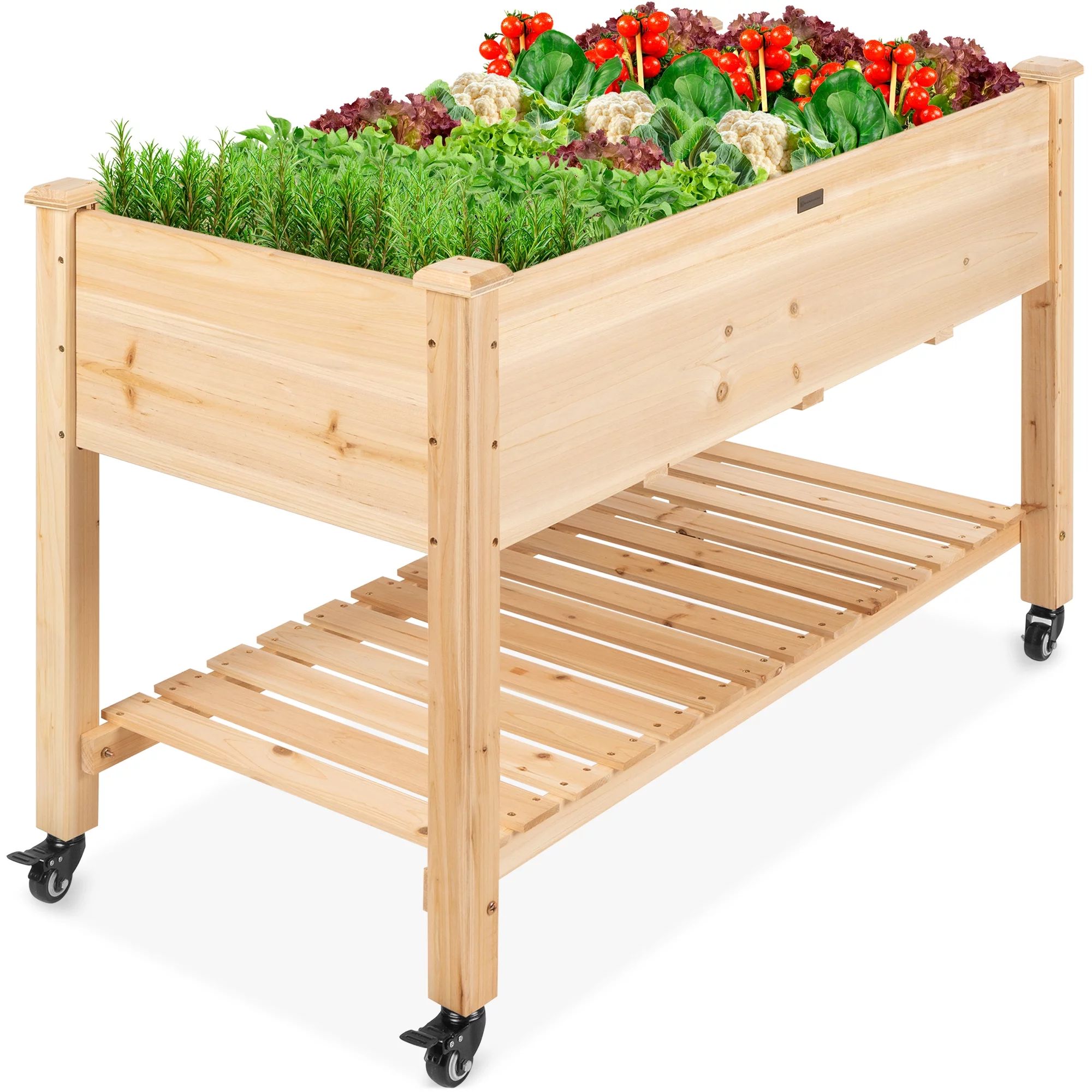 Best Choice Products Raised Garden Bed 48x24x32in Wood Mobile Elevated Planter w/ Wheel Locks, Sh... | Walmart (US)