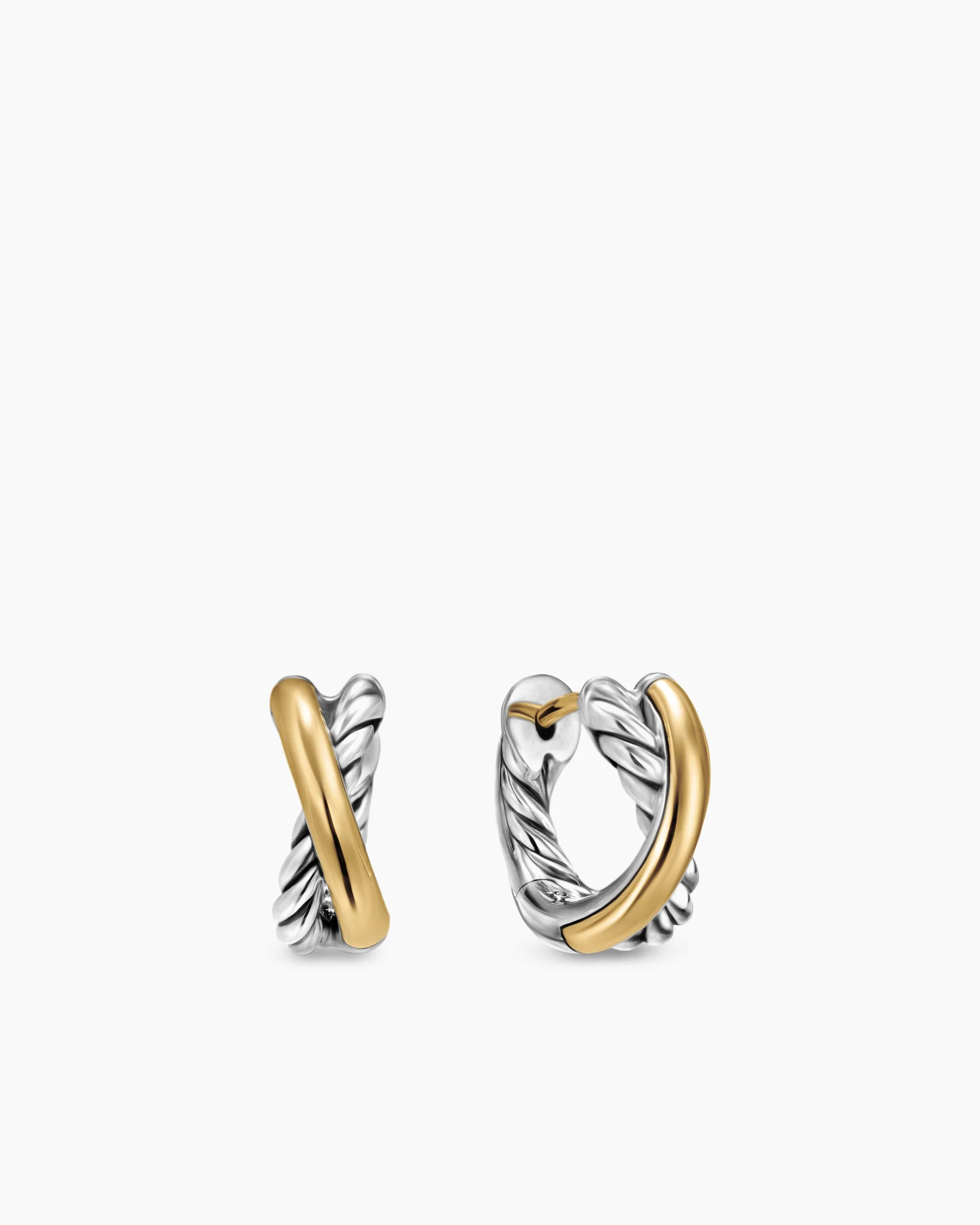 Crossover Huggie Hoop Earrings in Sterling Silver with 18K Yellow Gold, 12.4mm | David Yurman