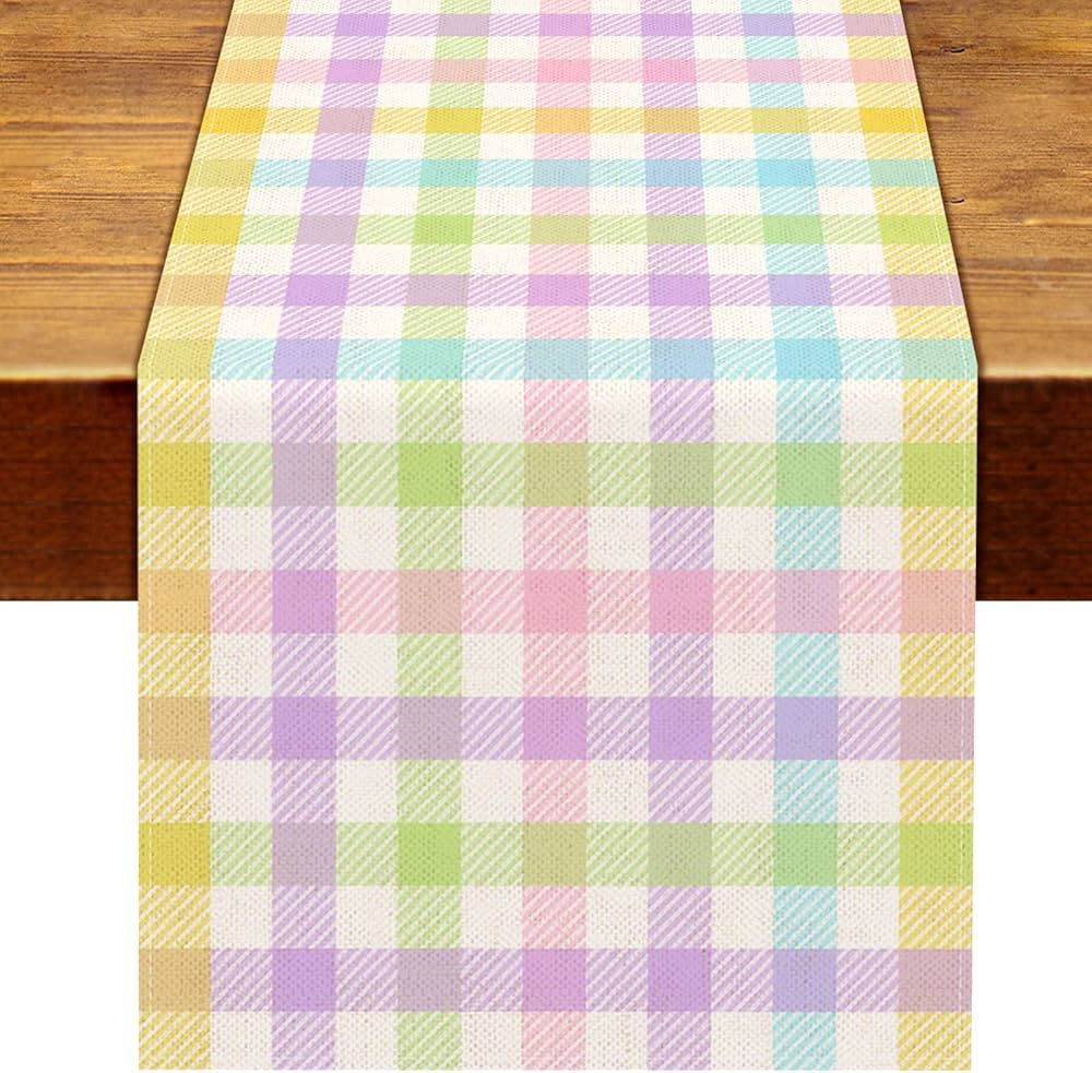 Nepnuser Linen Spring Easter Buffalo Check Plaid Table Runner Rustic Farmhouse Home Dining Room K... | Amazon (US)