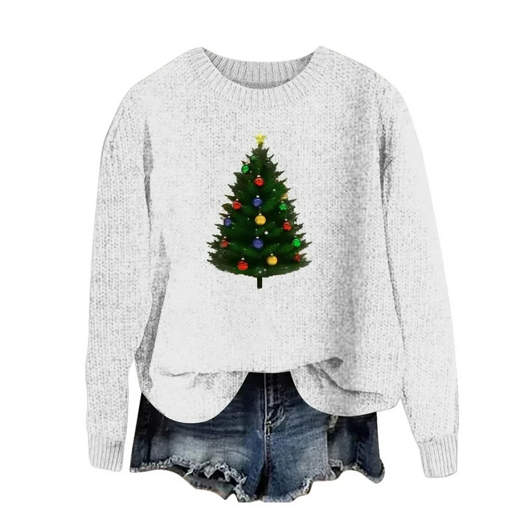 Funny Christmas Sweaters - Holiday Sweater, Women's Xmas Sweaters Christmas Tree Print Sweater Ro... | Walmart (US)