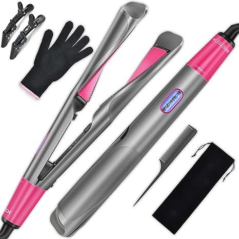 MSTECH Hair Straightener and Curler 2 in 1 - Twisted Ceramic Flat Iron for Hair with Salon High H... | Amazon (US)