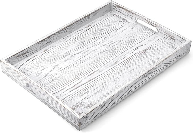 17 Inch White Serving Tray with Handles, Large Wooden Tray for Ottoman, Breakfast in Bed, Coffee ... | Amazon (US)