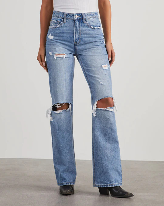 Lenny High Rise 90s Distressed Wide Leg Jeans | VICI