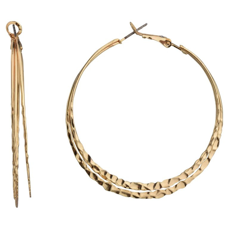 Time and Tru Gold Triple Layer Hammered Hoop Earring | Walmart (US)