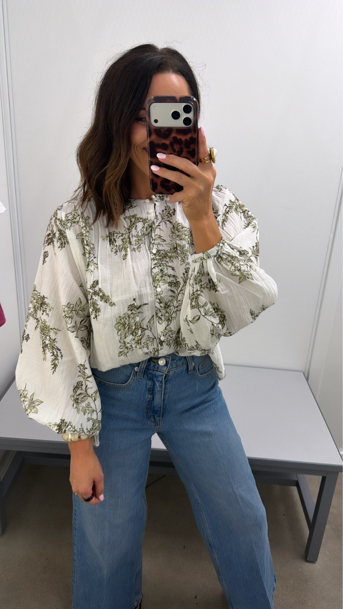 This Walmart blouse is so pretty in person — the sleeves and print make it feel way more expensive, but it’s still easy with jeans. Size XS, 5’3 for reference. #walmartfinds #walmartfashion #walmartstyle #affordablefashion #springoutfit #summeroutfit #ltkfinds