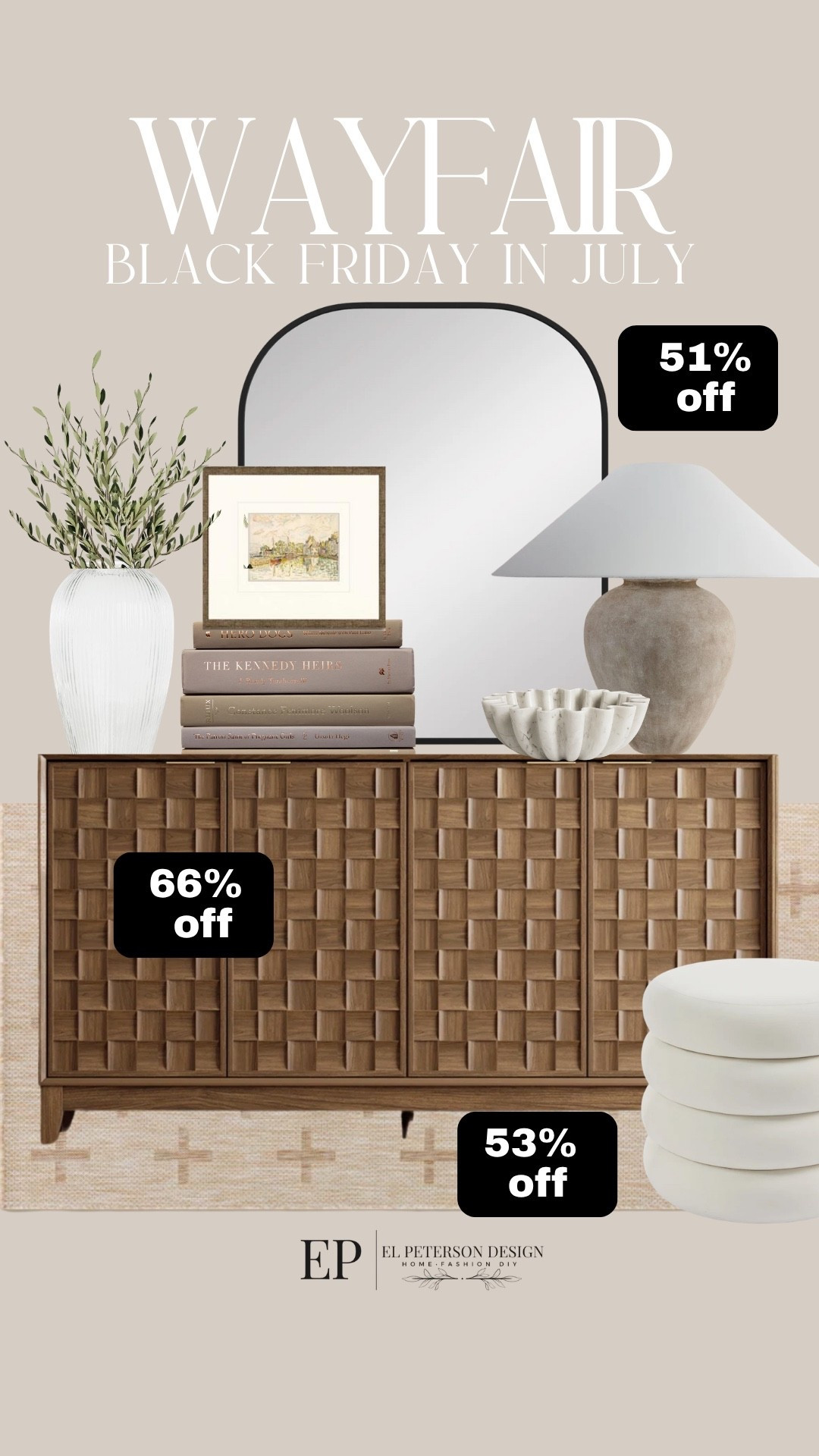 Wayfair
Black Friday in July
Accent cabinet
Mirror
Ottoman
Table lamp
Bowl
Artwork 
Stems

#LTKHome #LTKSaleAlert