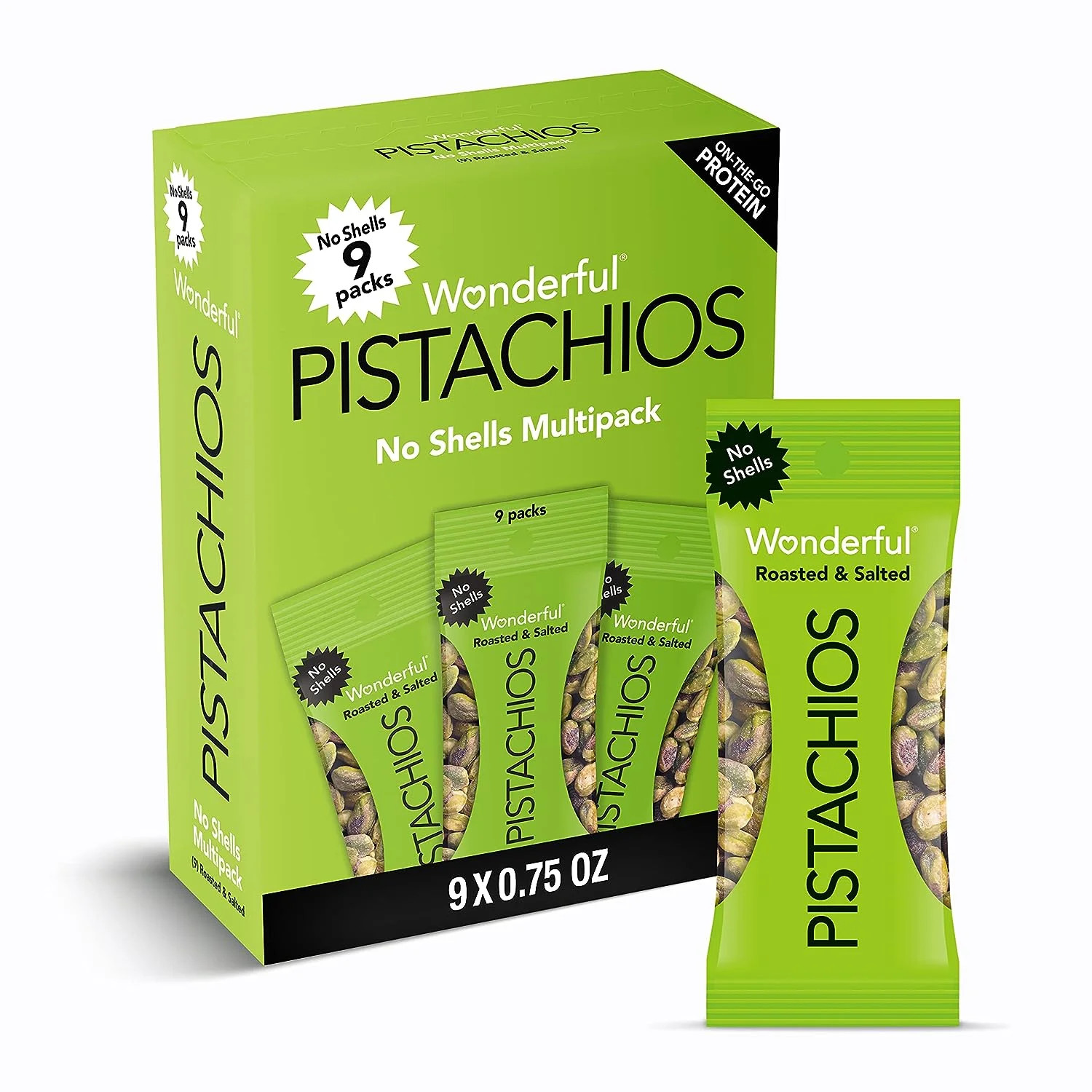 Wonderful Pistachios, No Shell, Roasted & Salted 0.75 oz Bag (9 count) | Walmart (US)