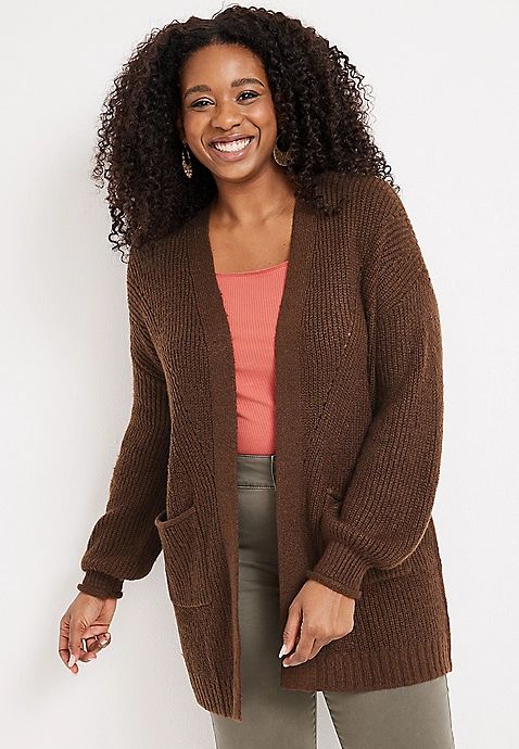 Plus Size Knitted Rolled Cuff Cardigan | Maurices