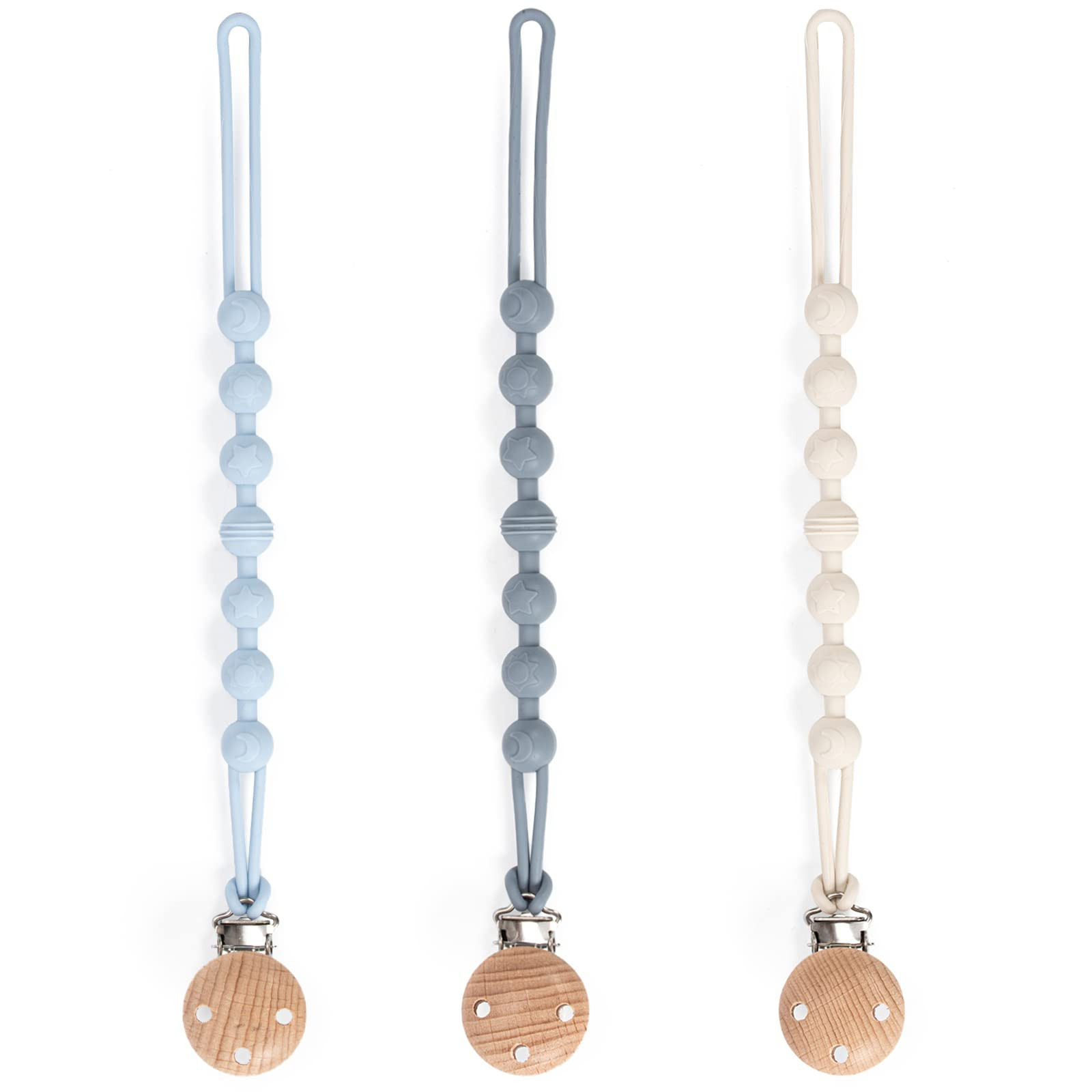 Pacifier Clip, 3 Pack Silicone Pacifier Clips with Wooden Design Pacifier Holder Clip, Soother Cl... | Amazon (CA)